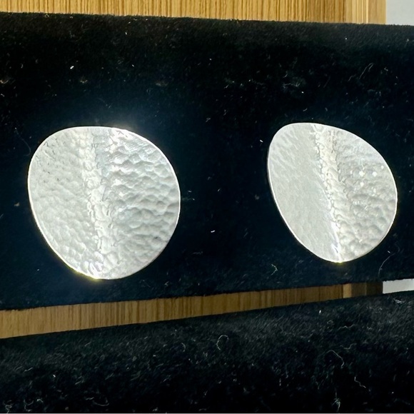 JAMES AVERY Sterling Silver Round Circle Hammered Wavy Disc Earrings; RETIRED